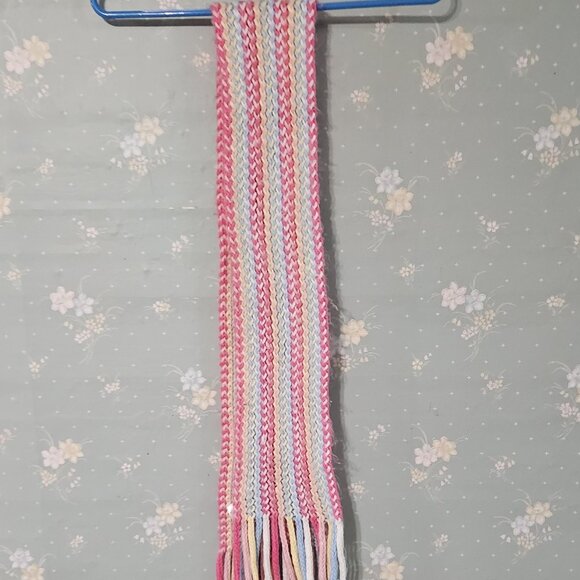 Multicolor Knit Winter Scarf - Pastel Rainbow - Fringe Ends - Picture 1 of 1